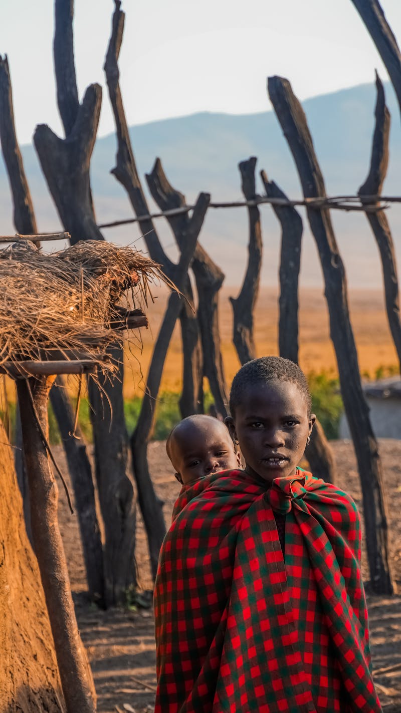 Tanzanian village life with traditional thatched huts